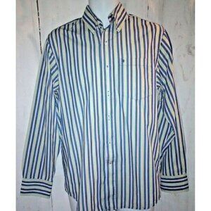 IZOD Mens Button Down Blue Striped Dress Shirt Size S/P Long Sleeve